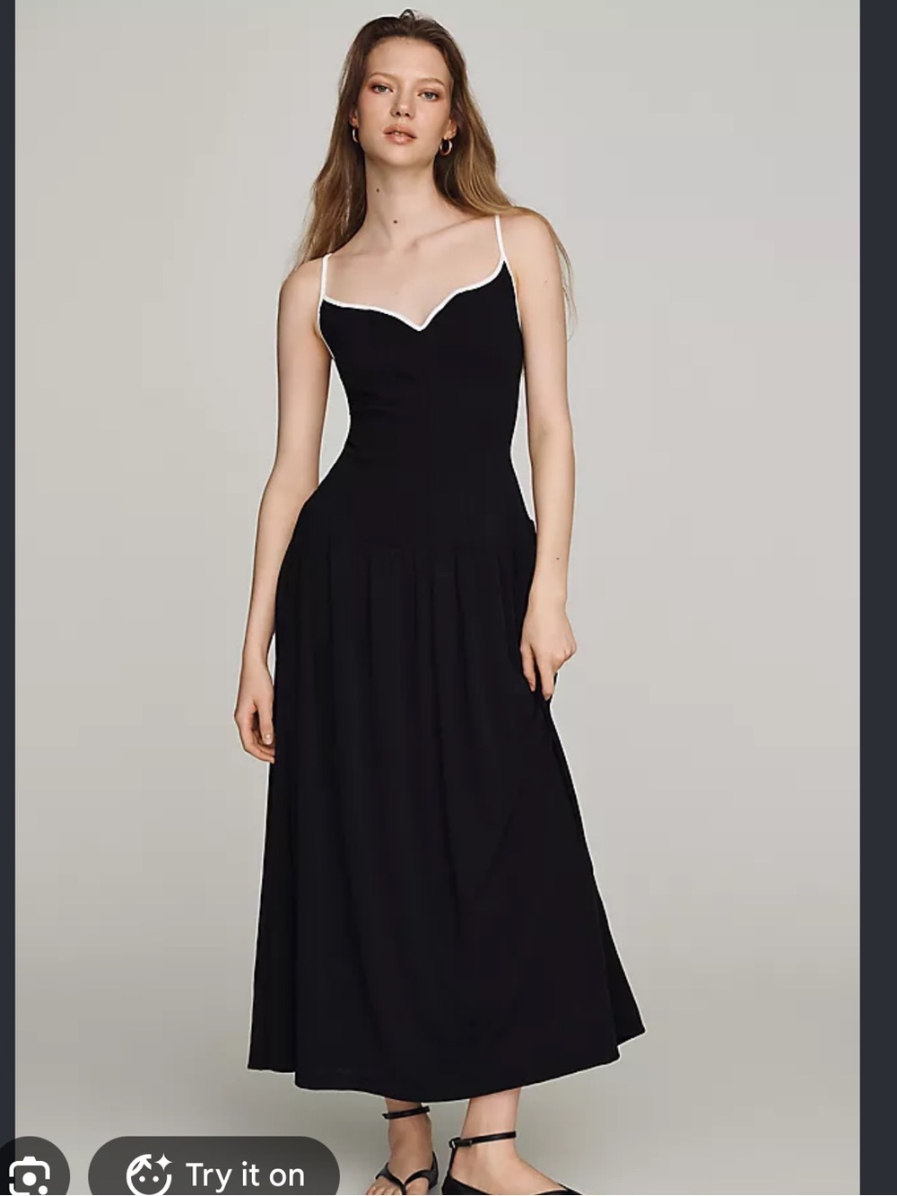 Anthropologie Black Drop-Waist Midi Dress with White Trim